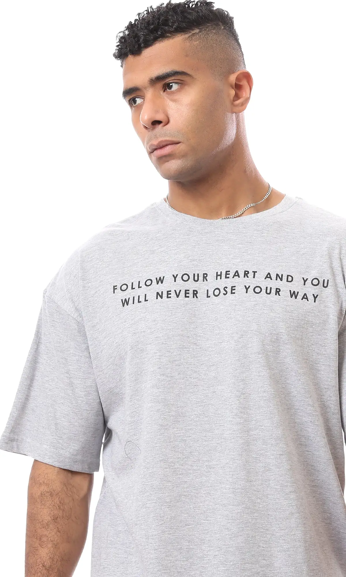 O163380 Follow Your Heart Slip On Heather Light Grey Tee