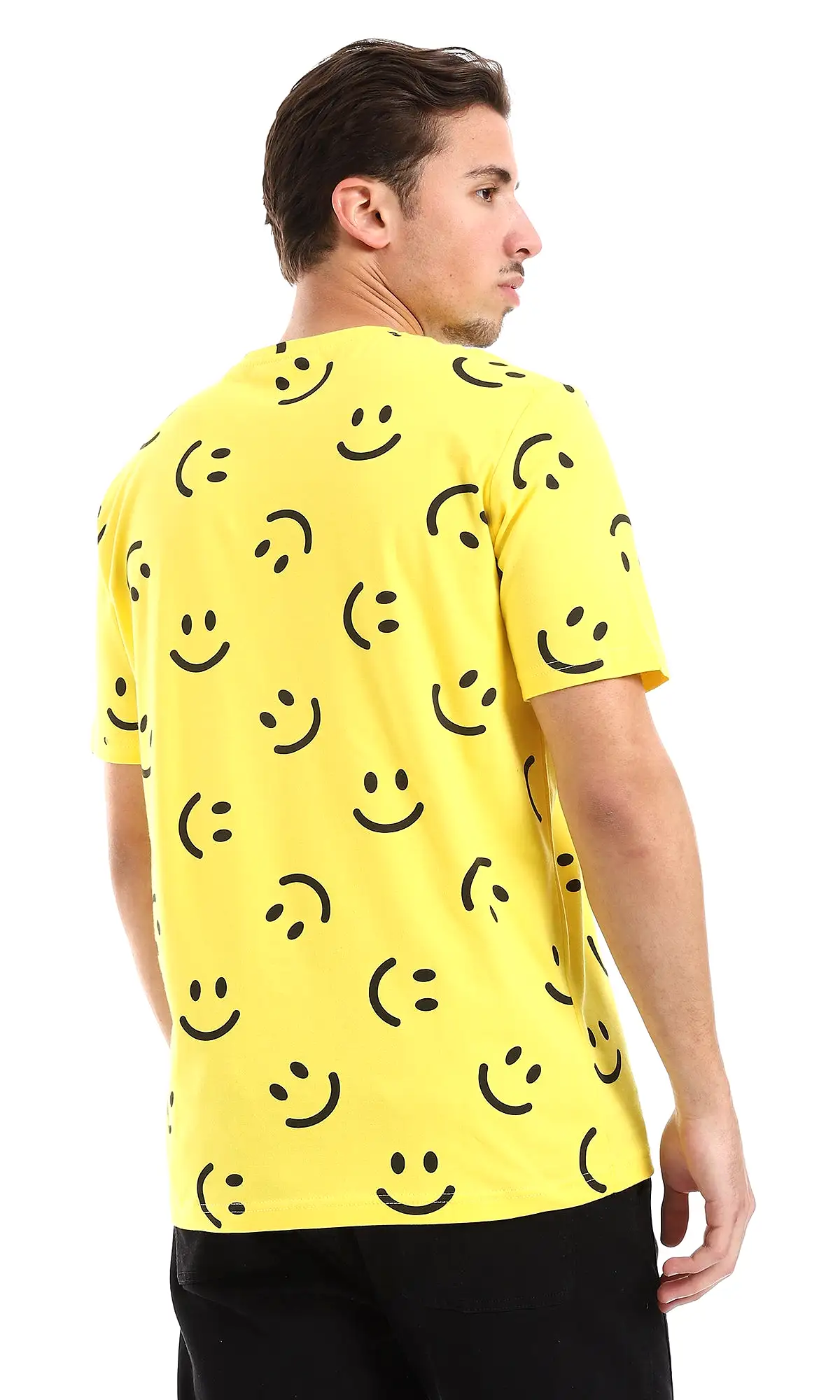 O164736 Smiles Patterned Slip On Cotton Tee - Yellow & Black