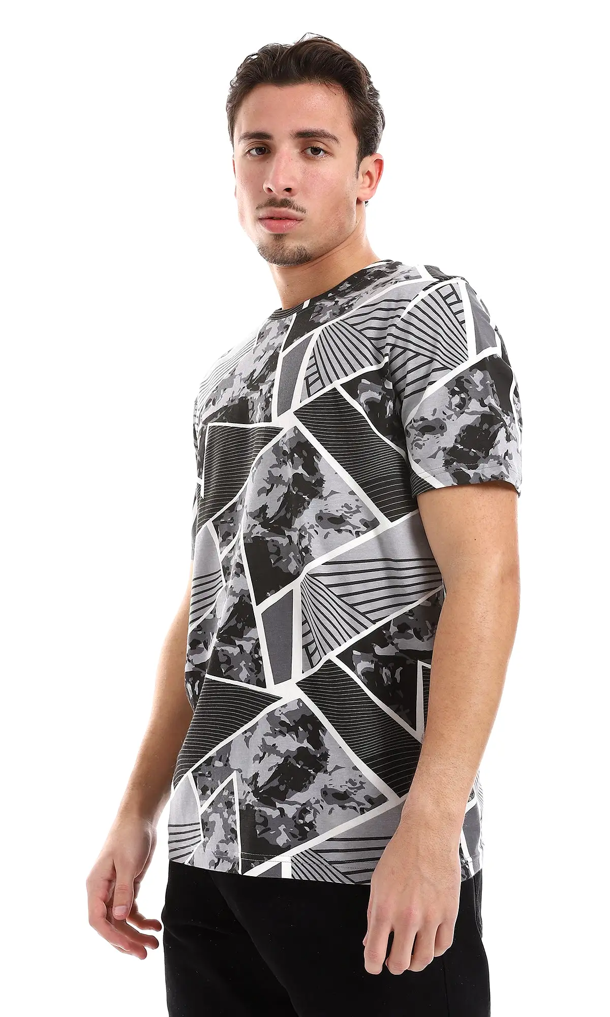 O164740 Grey Shades & White Multi-Patterned Tee