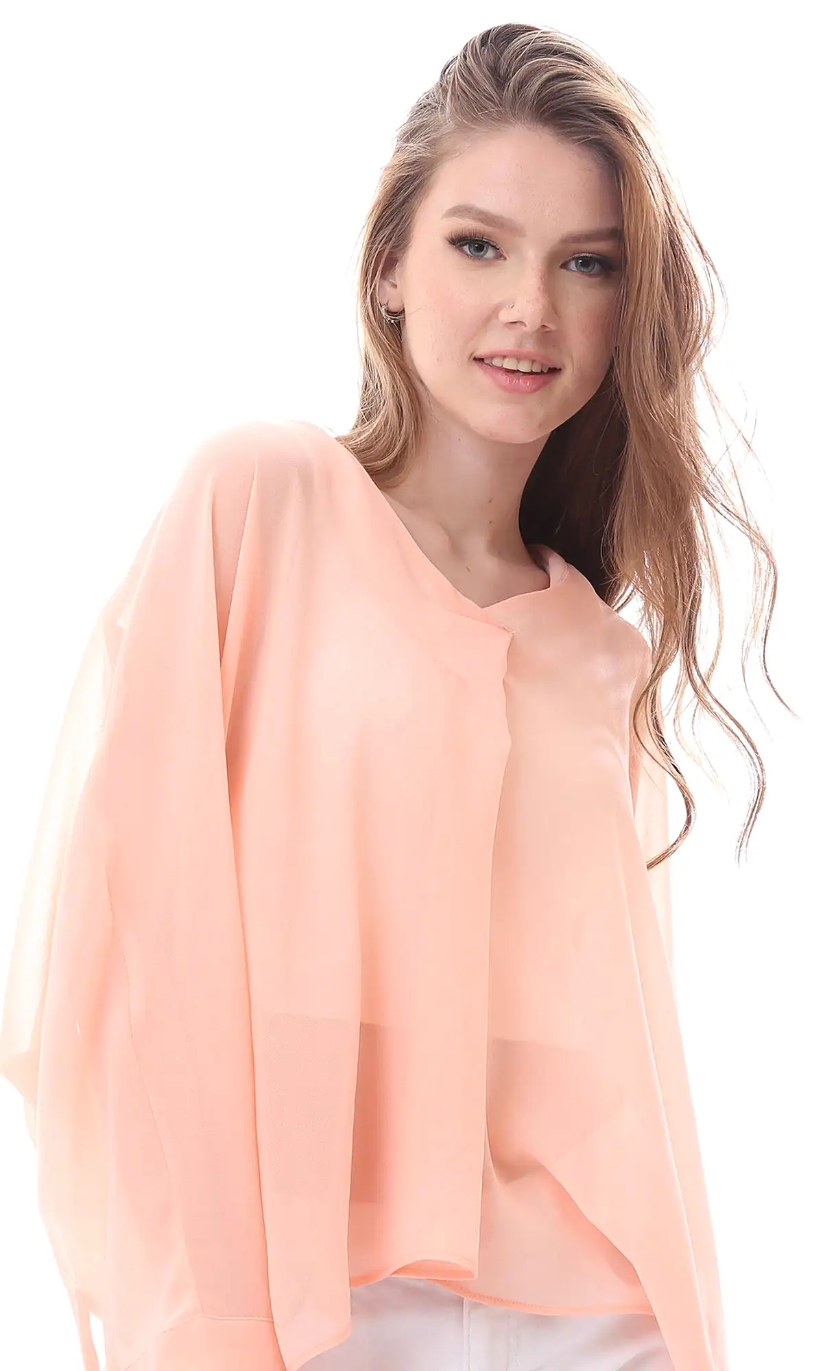 O165918 Simon Long Sleeves Slip On Sheer Blouse