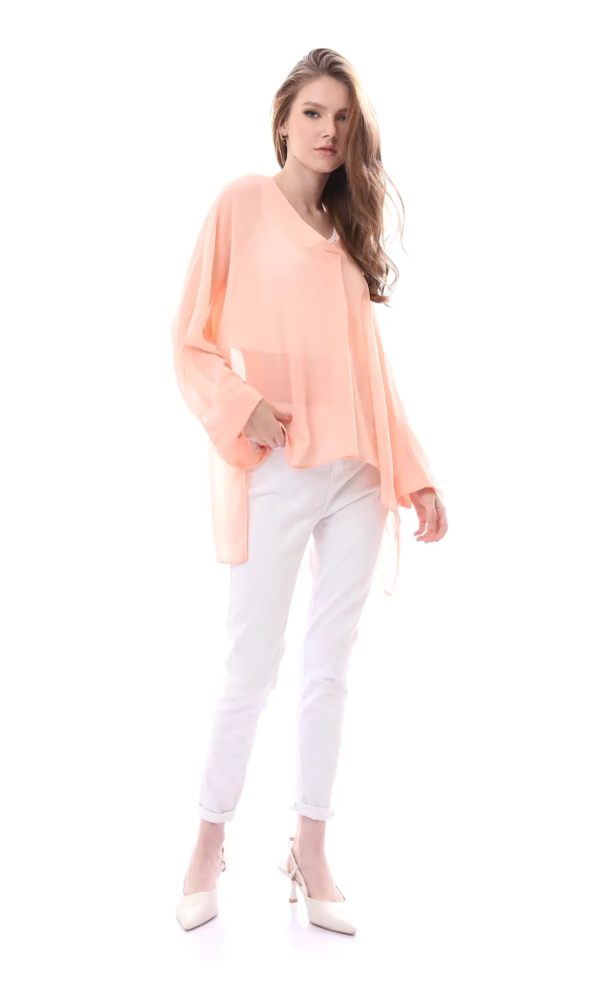 O165918 Simon Long Sleeves Slip On Sheer Blouse