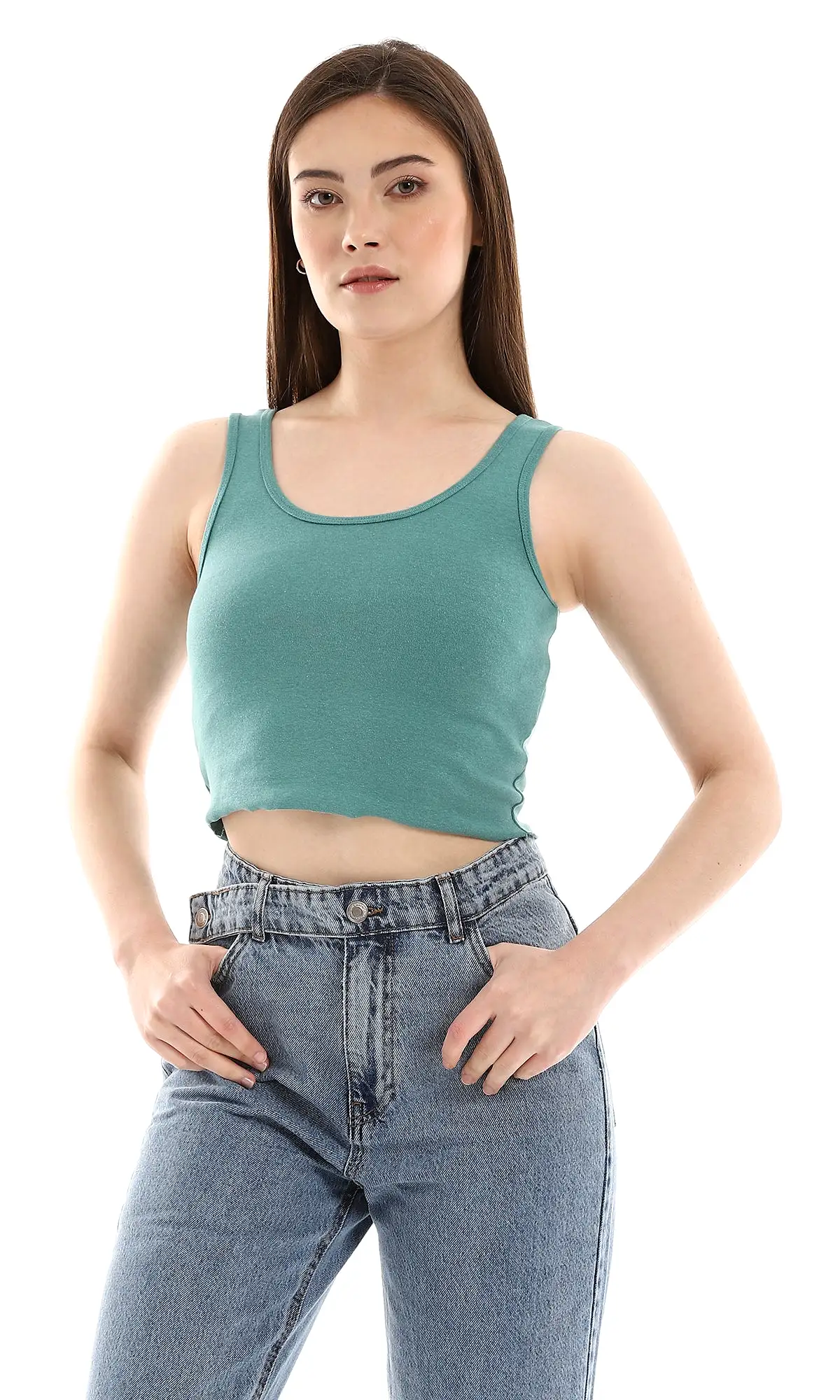 O166349 Teal Green Sleeveless Crop Top