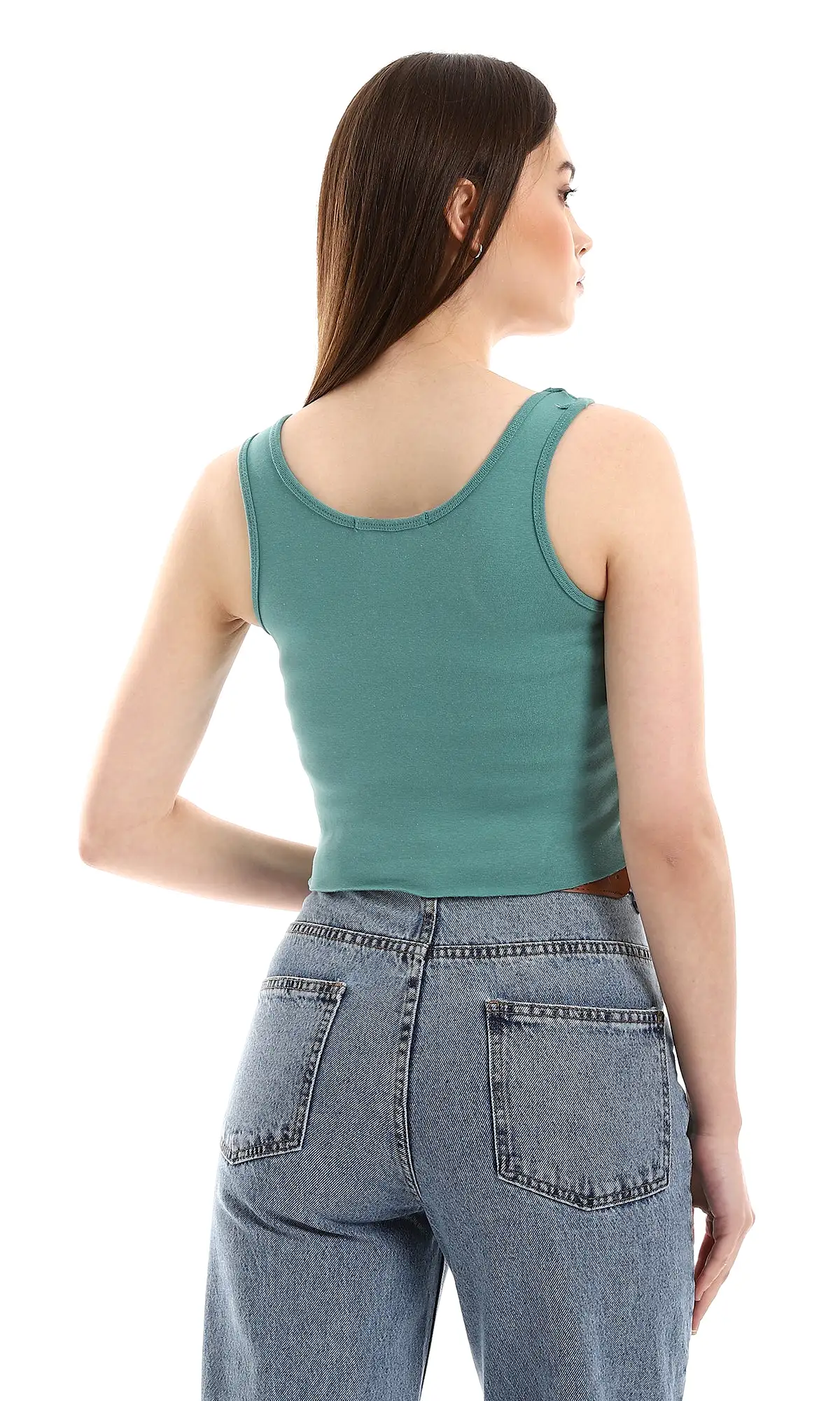 O166349 Teal Green Sleeveless Crop Top