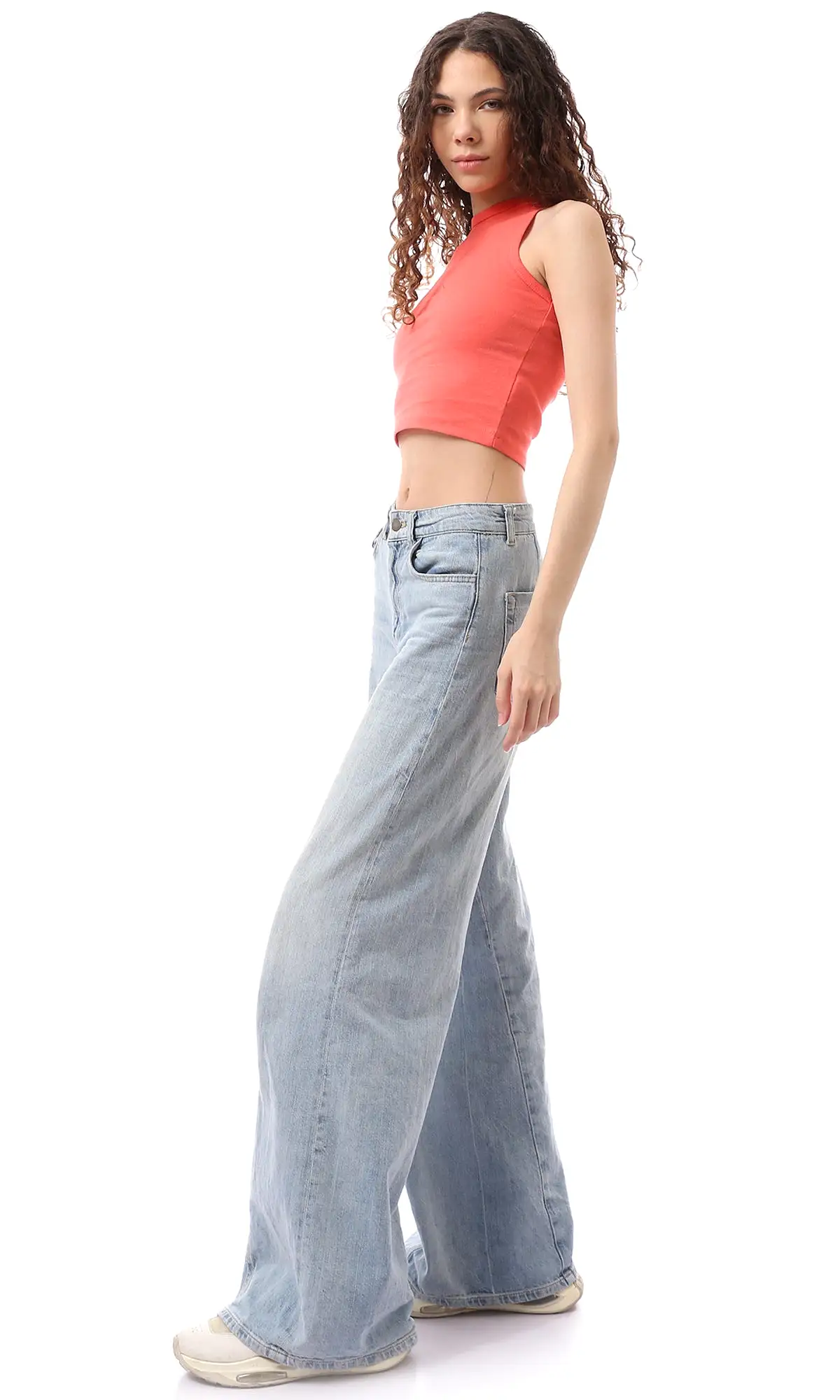 O166365 Sleeveless Cotton Red Slip On Top