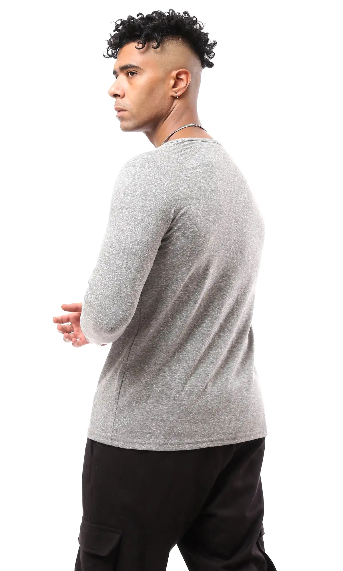 O171799 Long Sleeve Cotton Heather Light Grey Tee