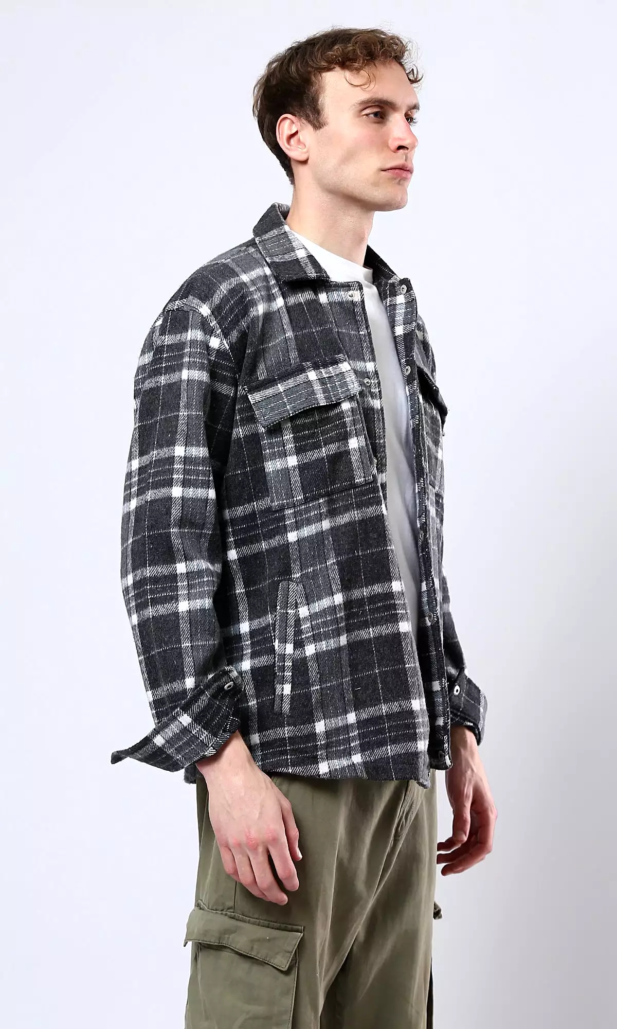 O177985 Black & White Tartan Casual Winter Shirt