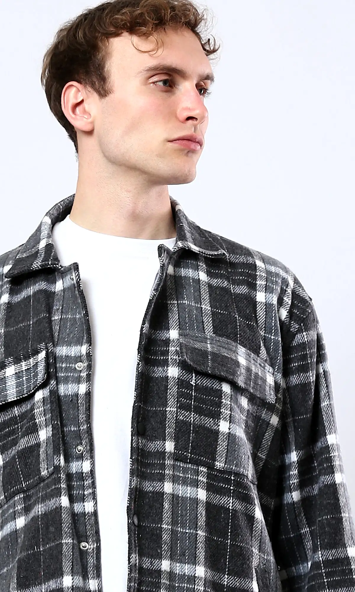 O177985 Black & White Tartan Casual Winter Shirt