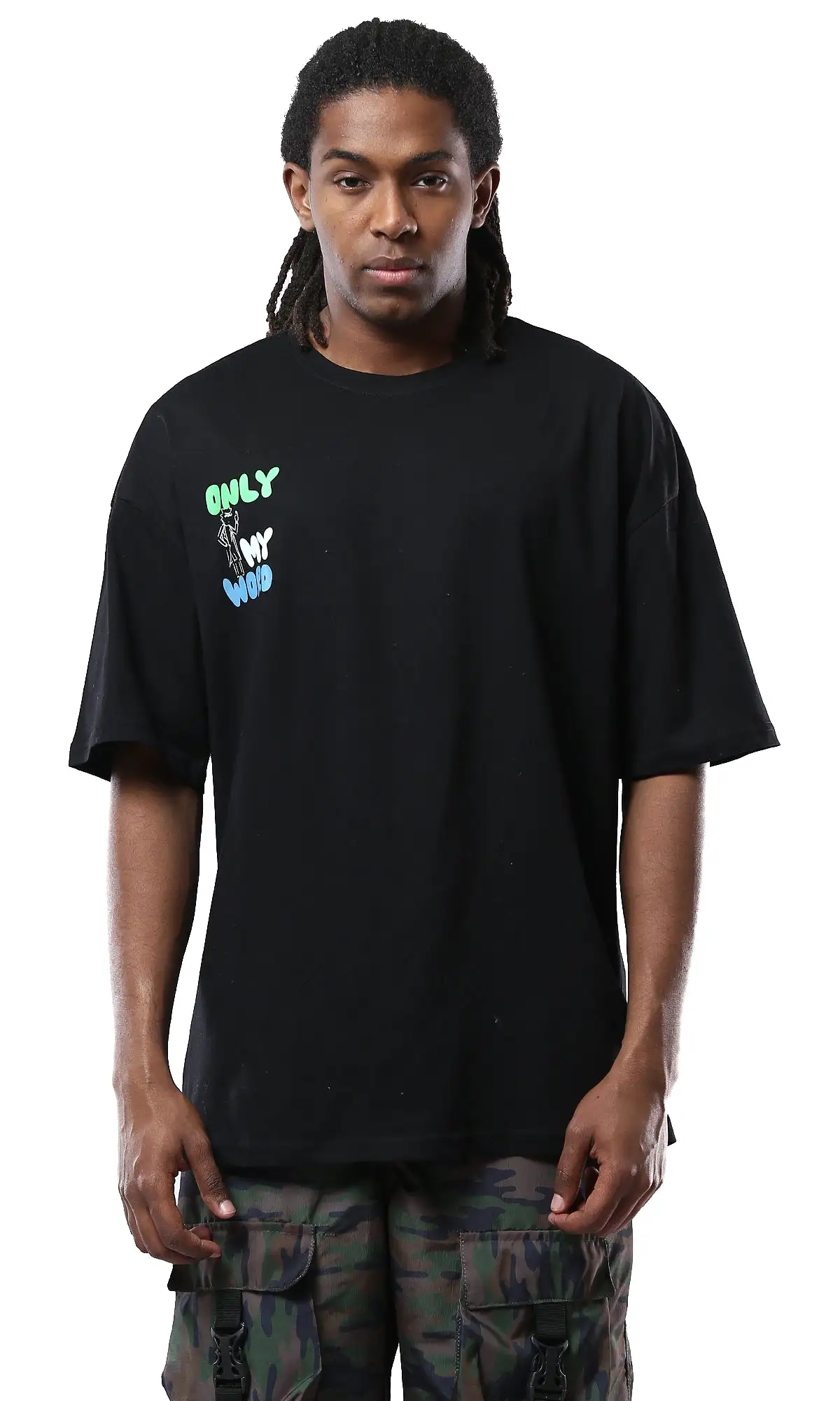 O178393 Printed Only My World Black Tee With Elbow Sleeves