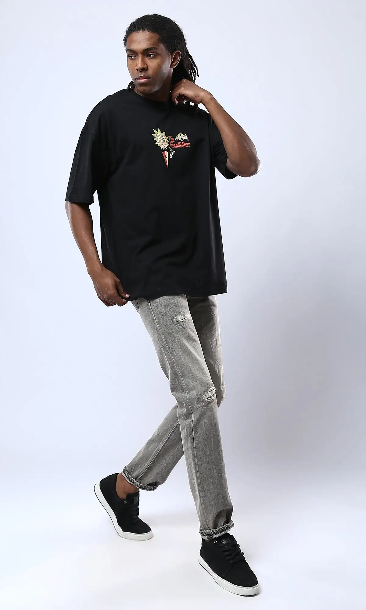 O178401 The Grandfather Elbow-Sleeves Cotton Black Tee