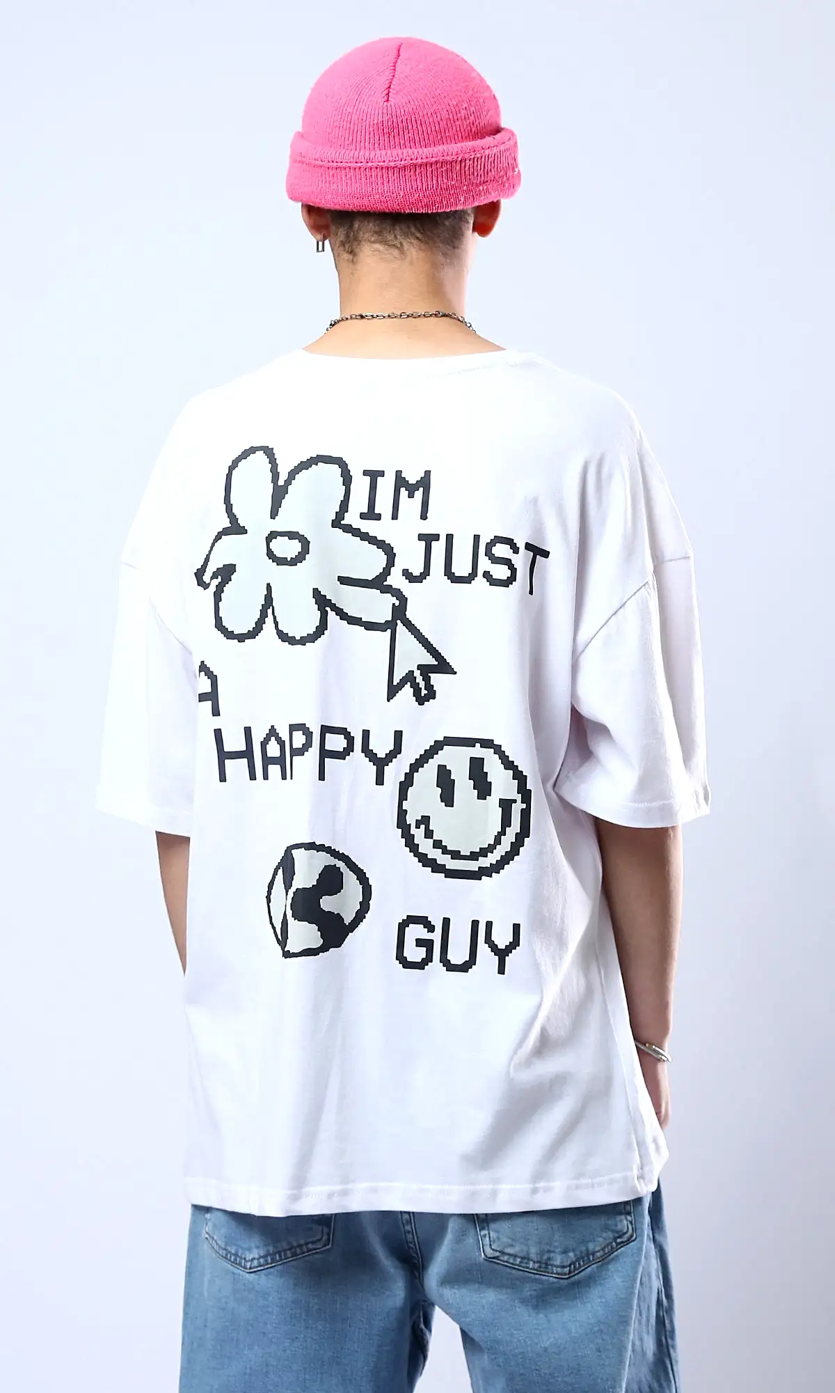 O178404 Iam Just A Happy Guy White Rayon Tee