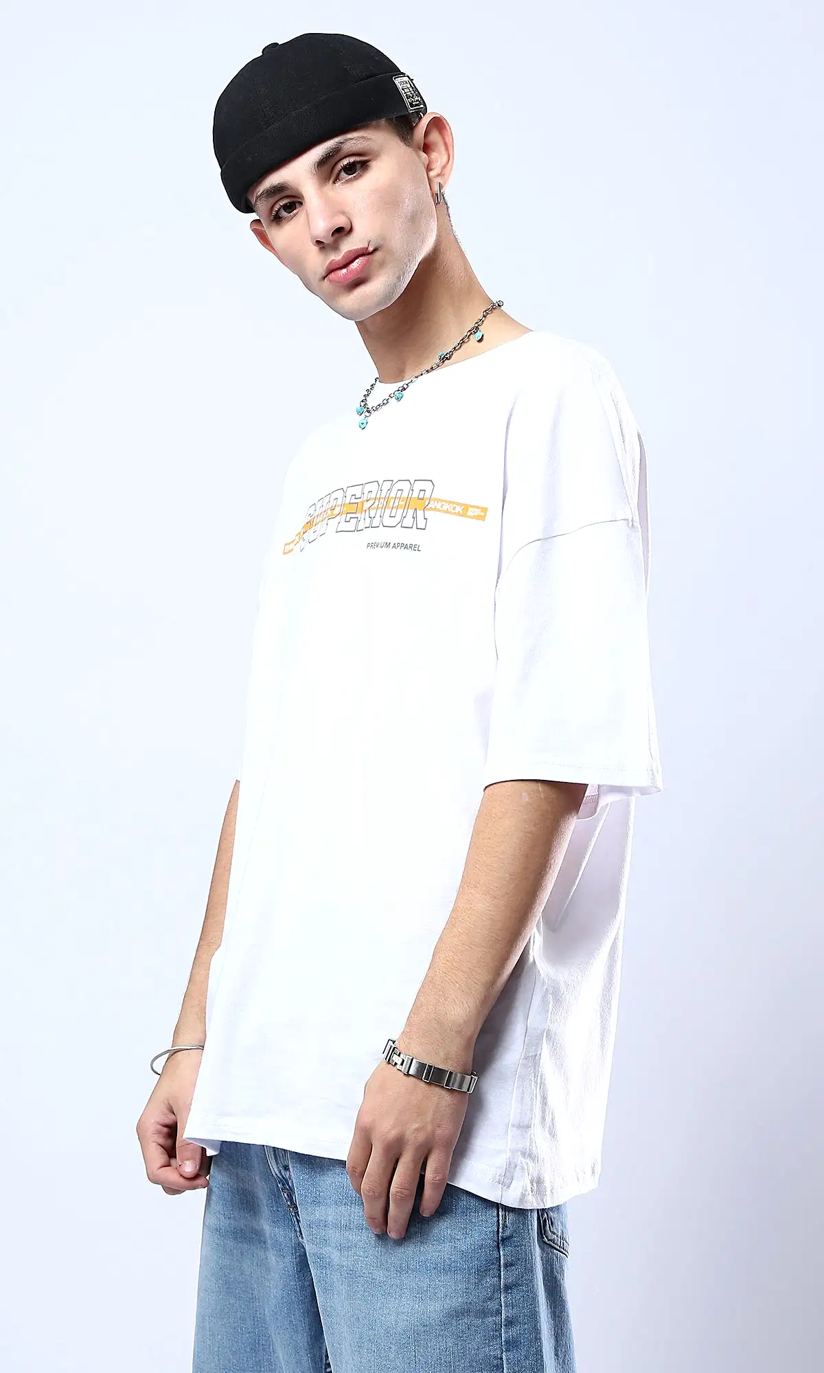 O178410 Superior Elbow-Sleeves Relaxed Tee - White