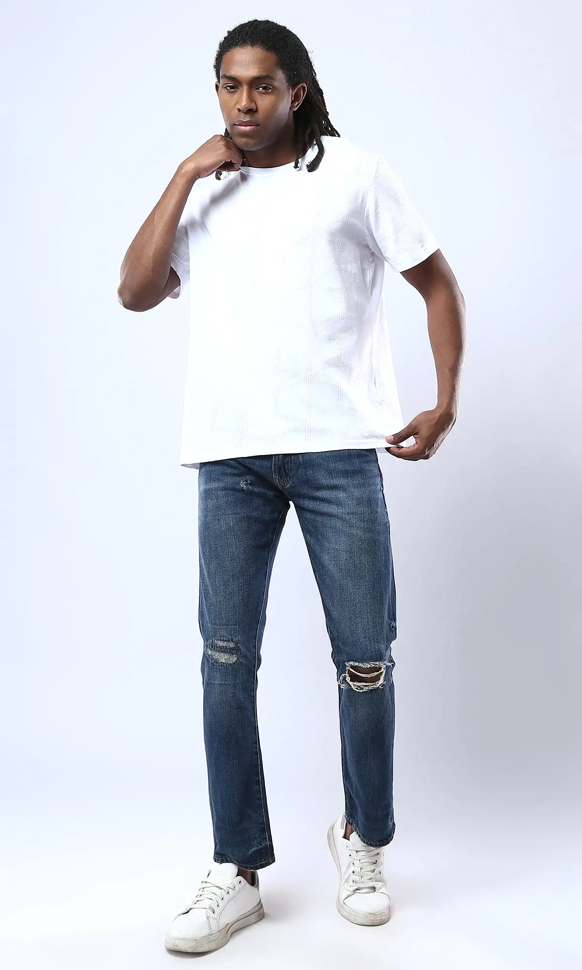 O178558 Crew Neck Perforated Cotton White Tee