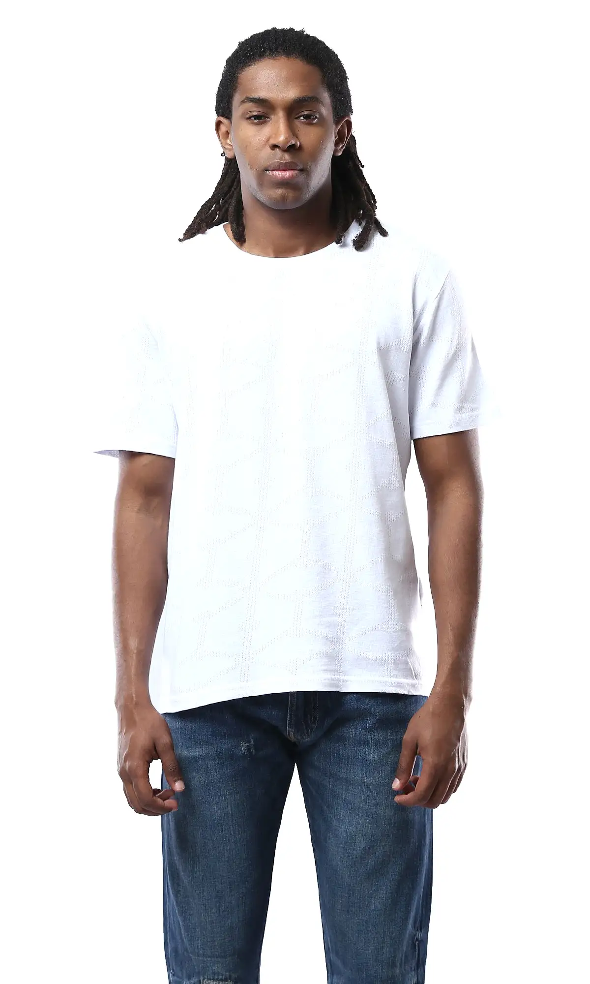 O178558 Crew Neck Perforated Cotton White Tee