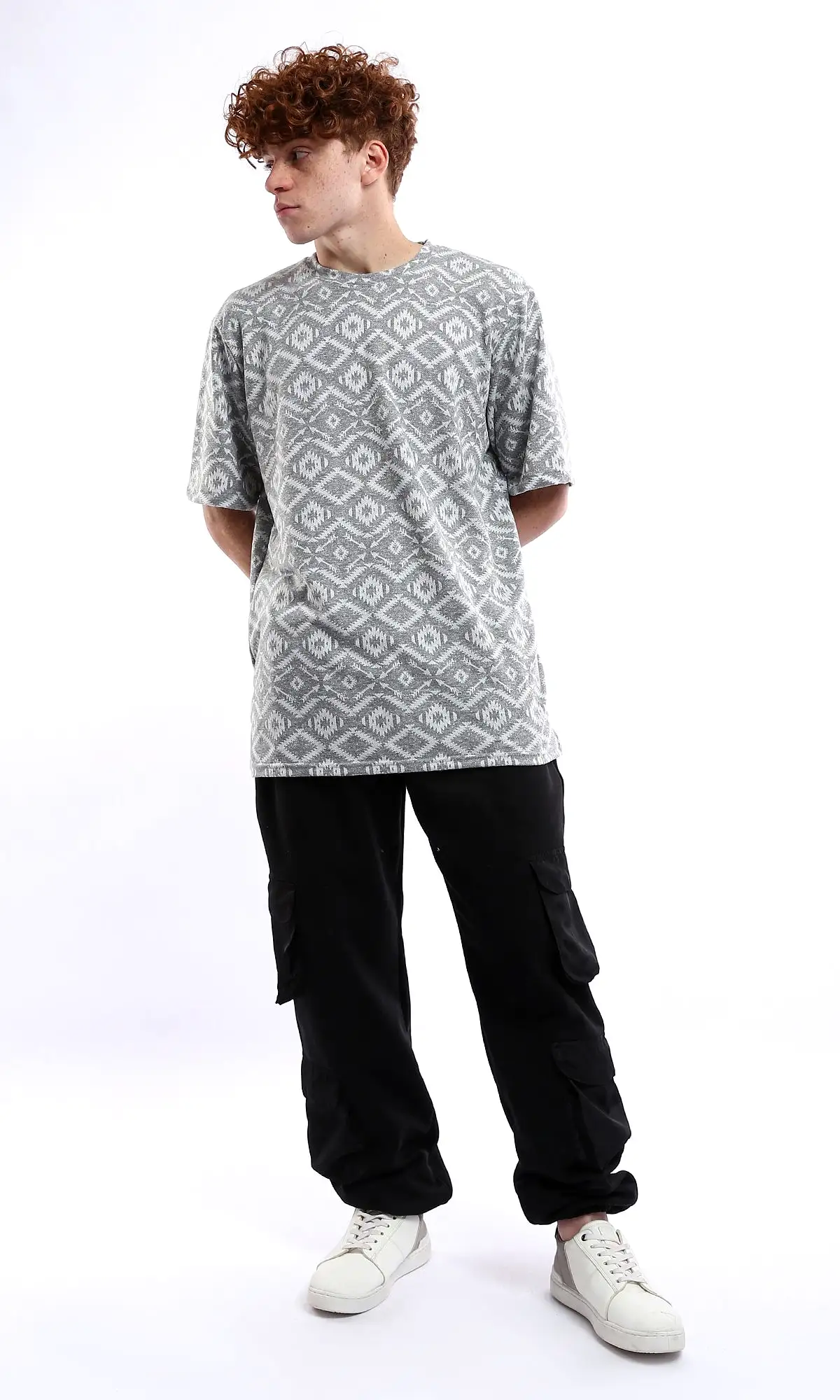 O178561 Crew Neck Geometric Short Sleeves Summer Tee