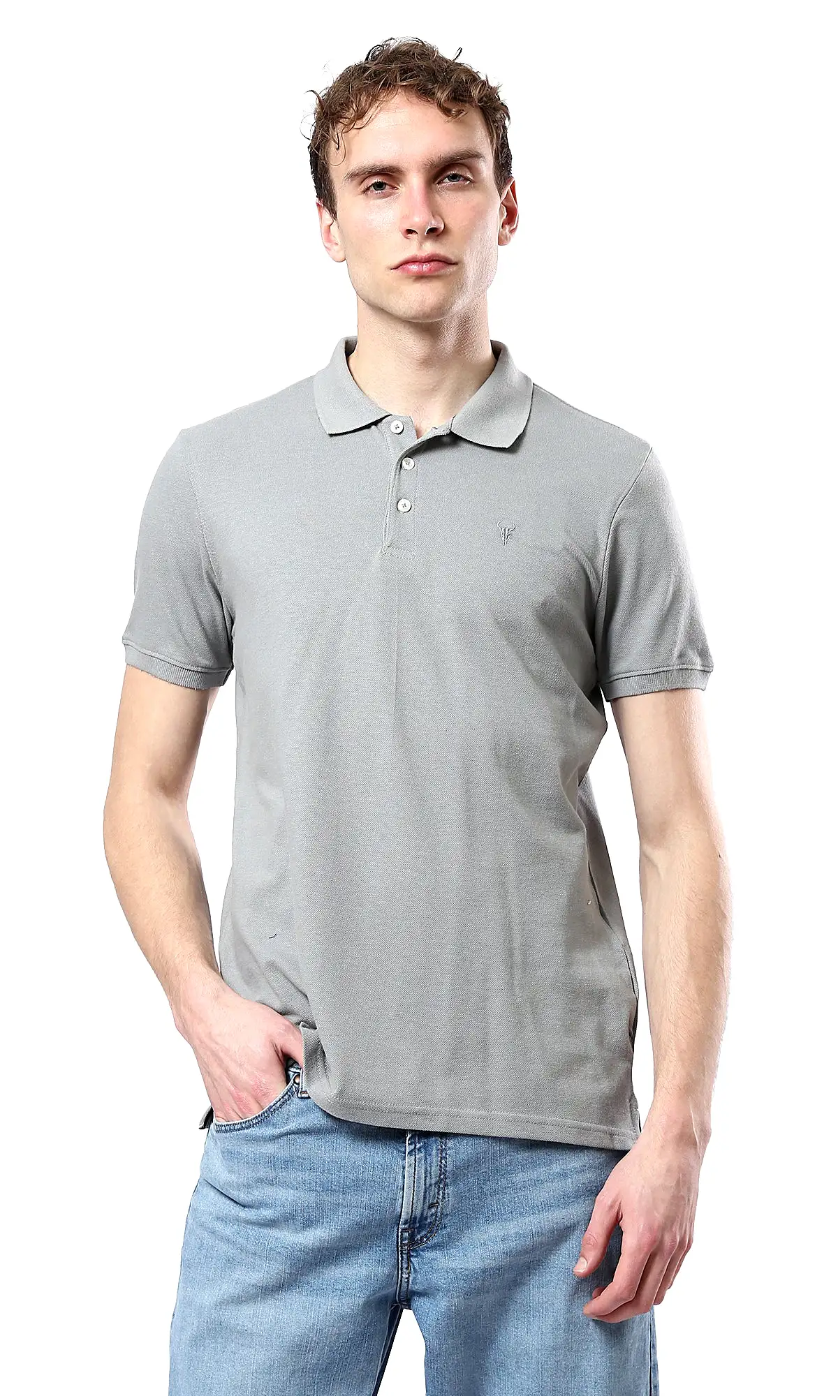 O178891 Short Sleeves Buttoned Heather Medium Grey Polo Shirt