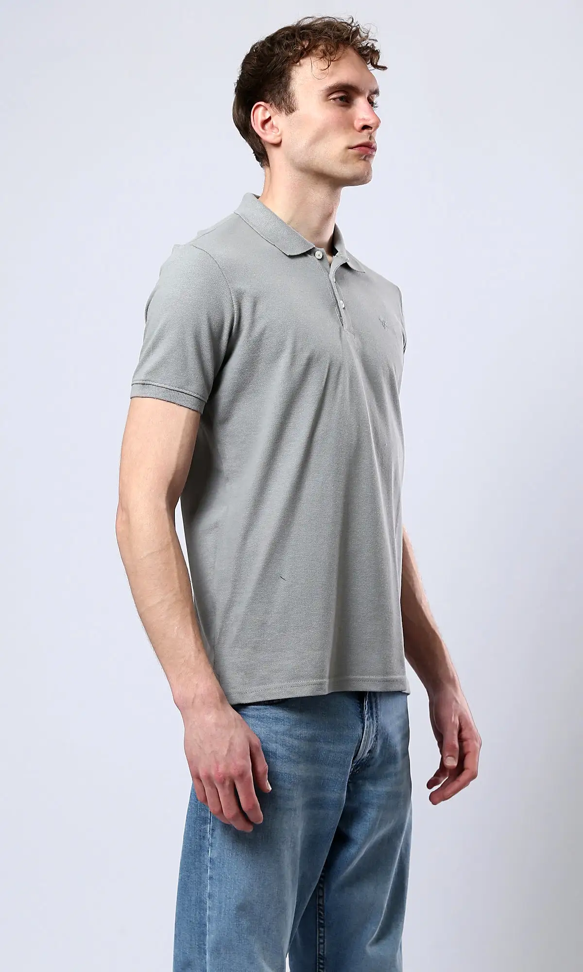 O178891 Short Sleeves Buttoned Heather Medium Grey Polo Shirt