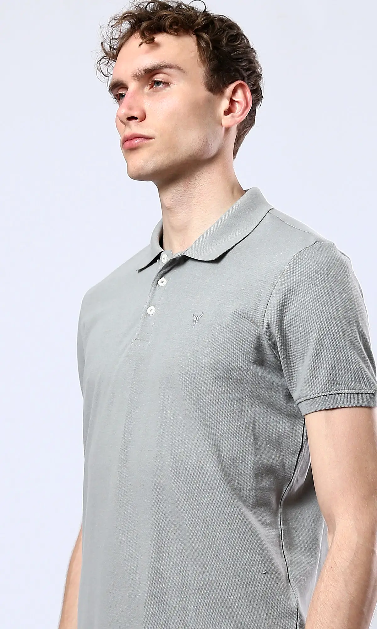 O178891 Short Sleeves Buttoned Heather Medium Grey Polo Shirt