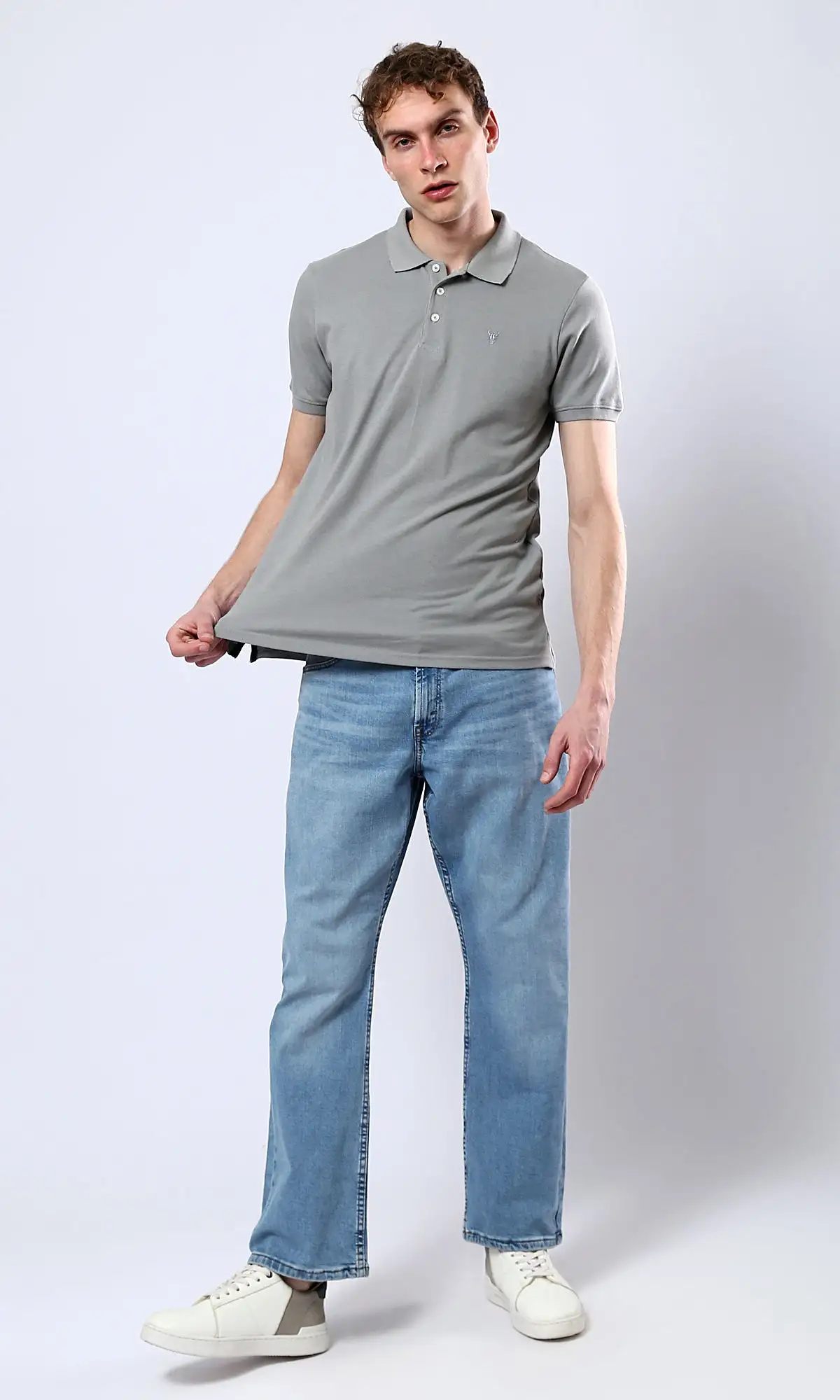 O178891 Short Sleeves Buttoned Heather Medium Grey Polo Shirt