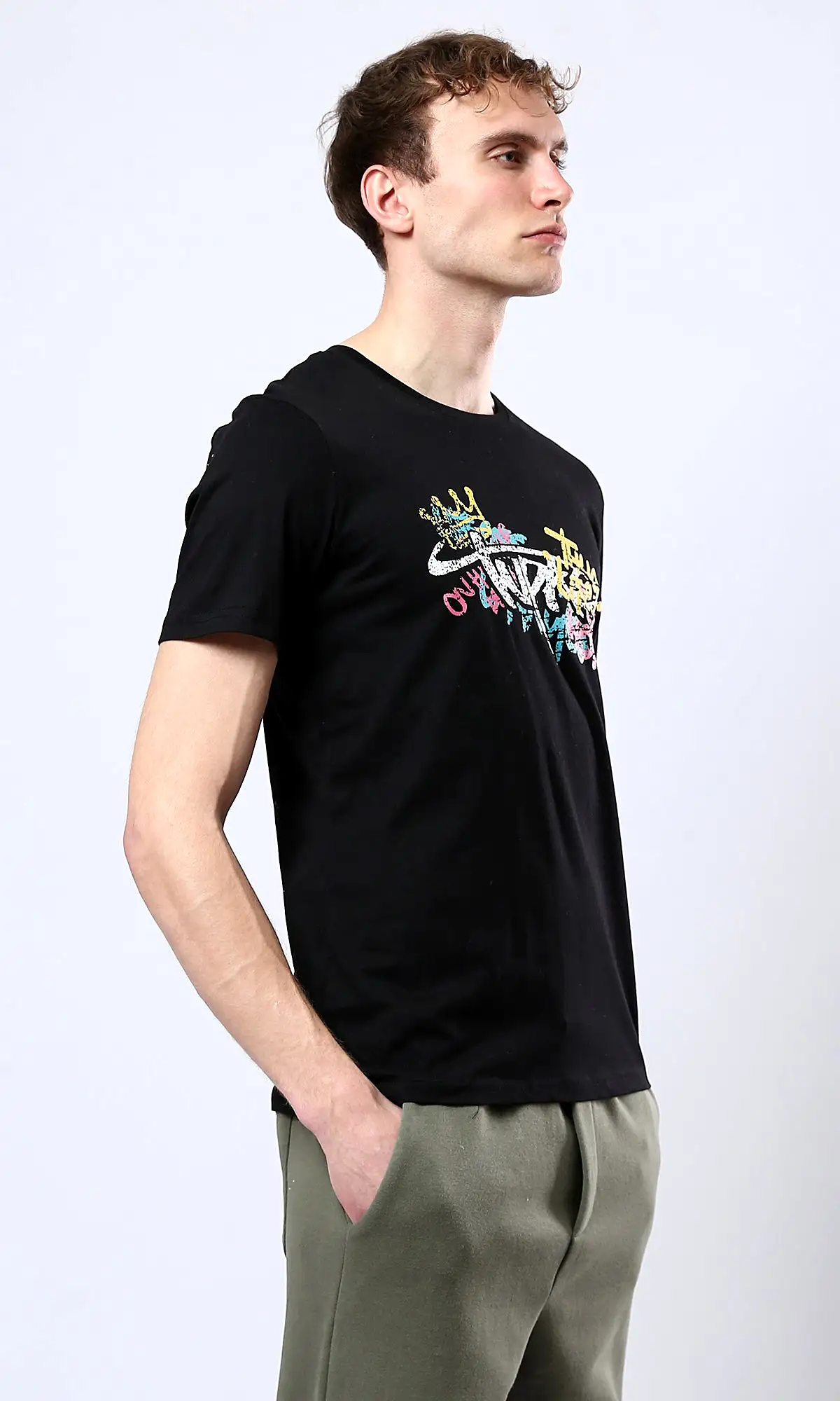 O178919 Short Sleeves Black Summer Printed Tee