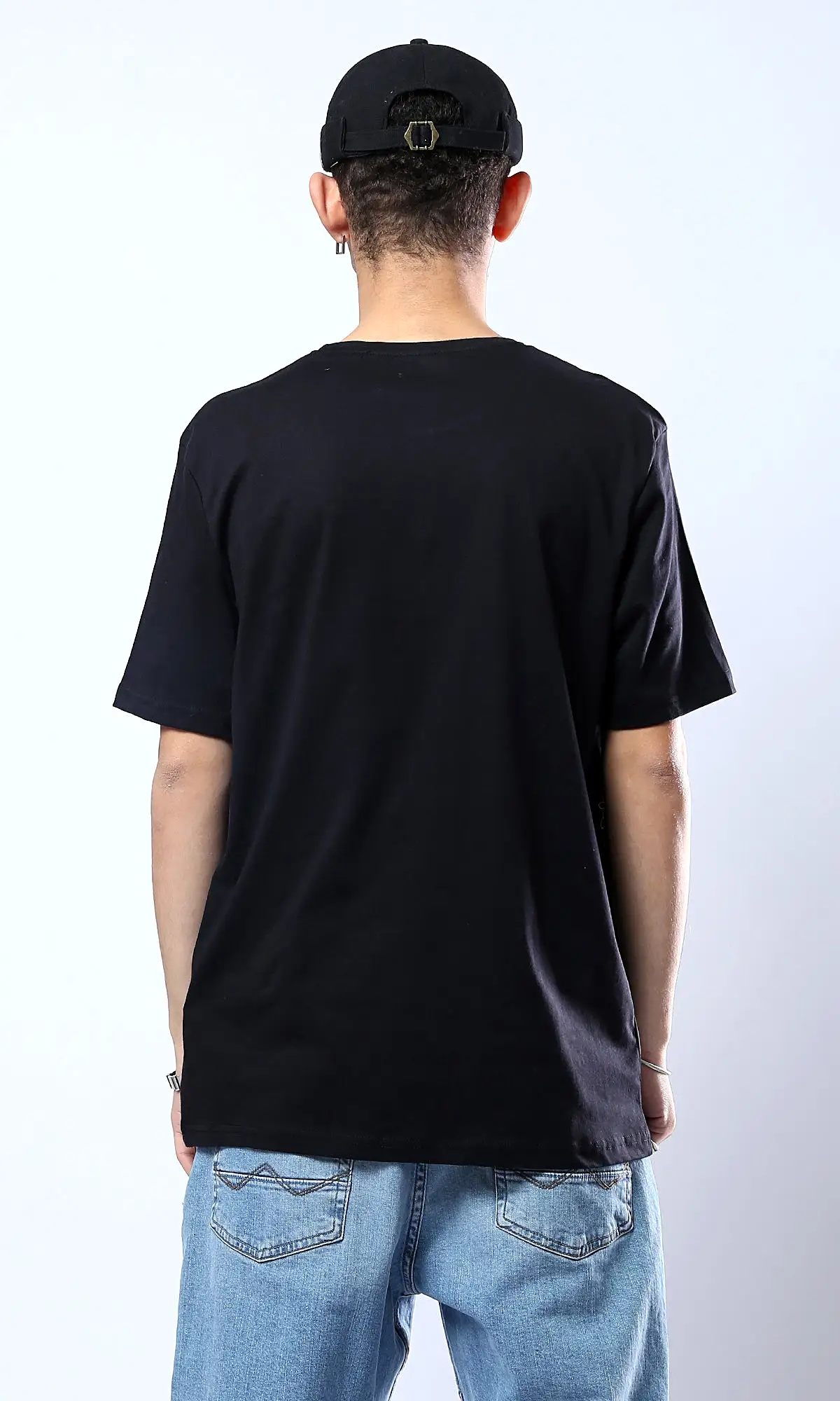 O178959 Black Crew Neck Tee With Printed Dragon