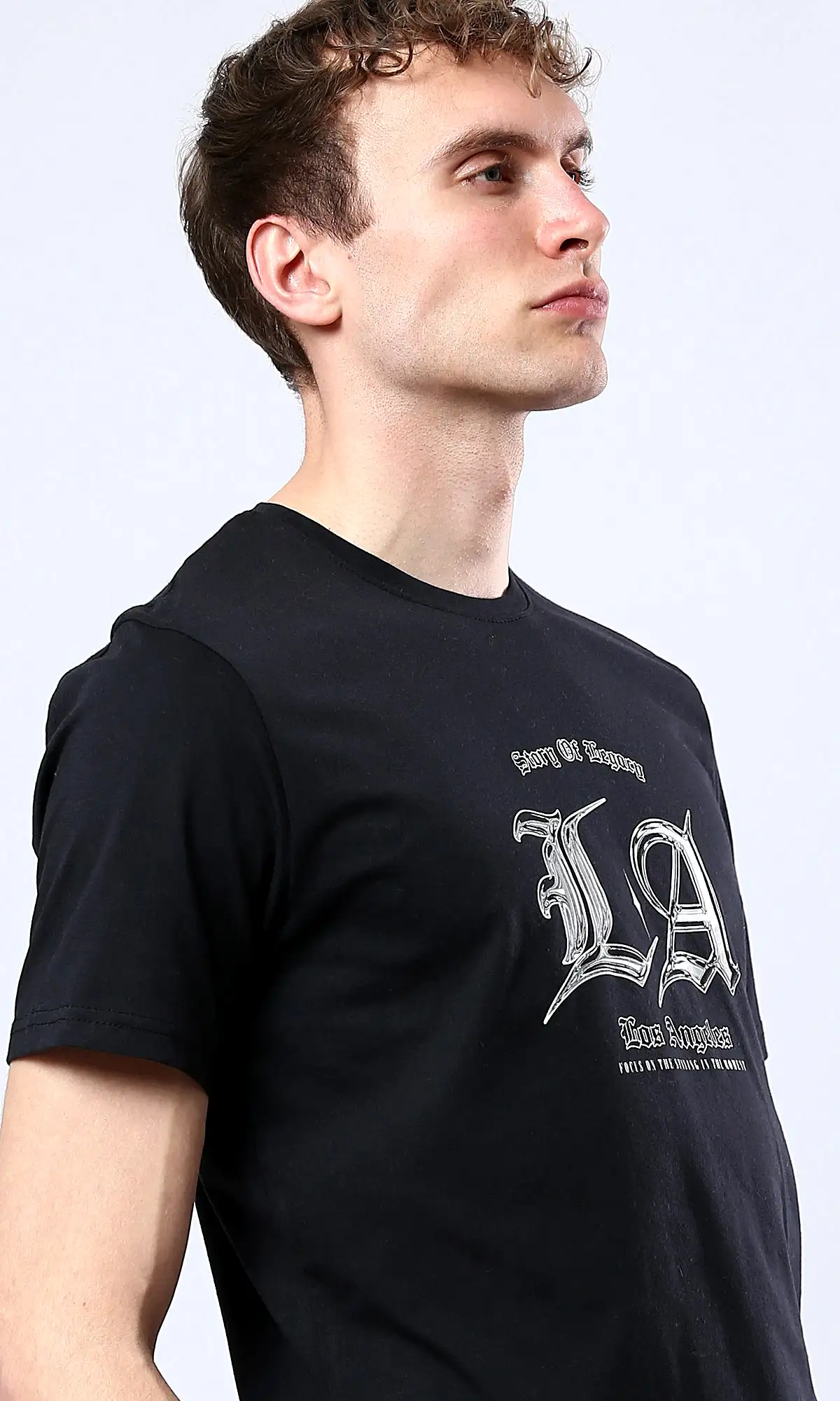 O178960 Los Angeles Short Sleeves Slip On Tee - Black