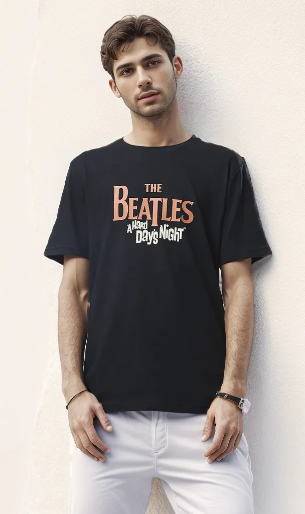 O178968 The Beatles Short Sleeves Slip On Black Tee