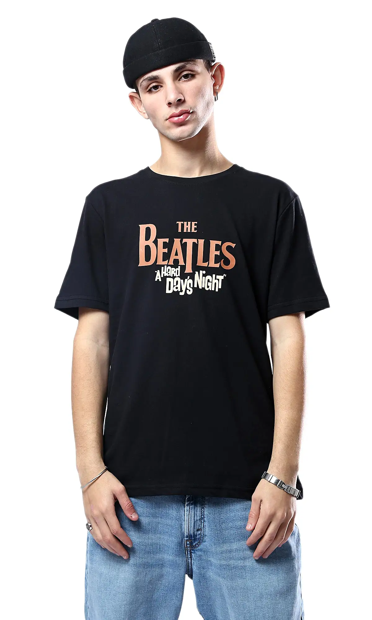 O178968 The Beatles Short Sleeves Slip On Black Tee