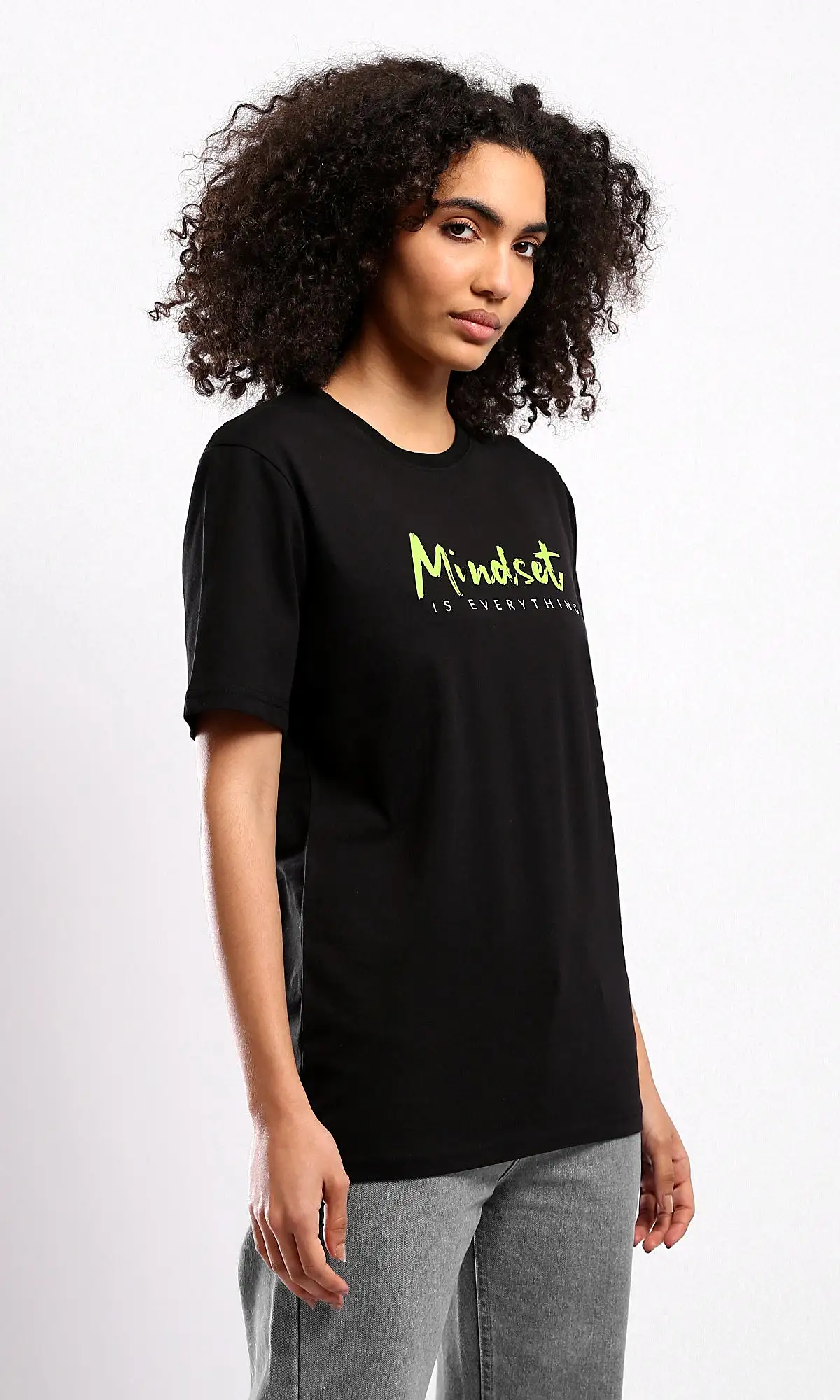 O178970 Crew Neck Printed Mindset Black Tee