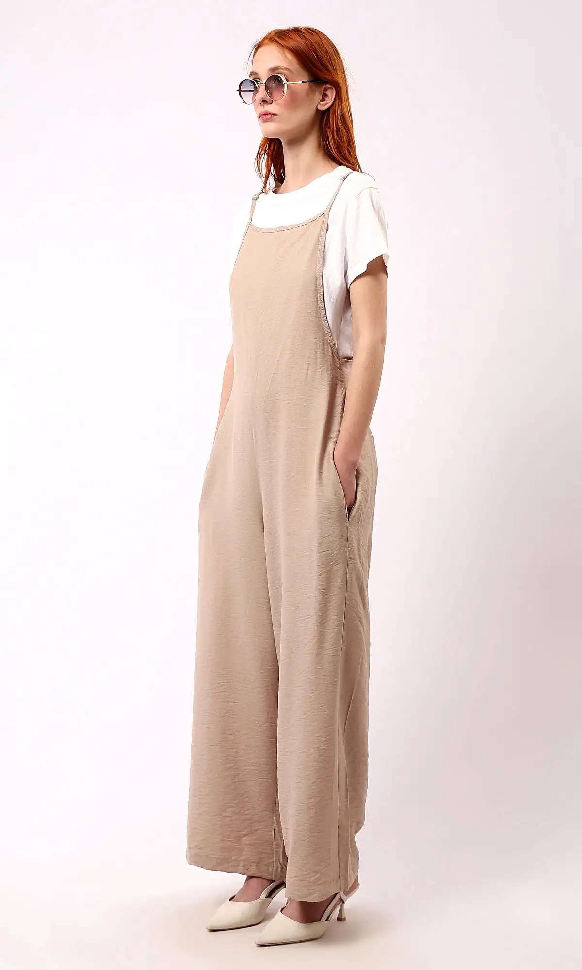 O181650 Square Neck Sleeveless Trendy Relaxed Jumpsuit - Light Coffee