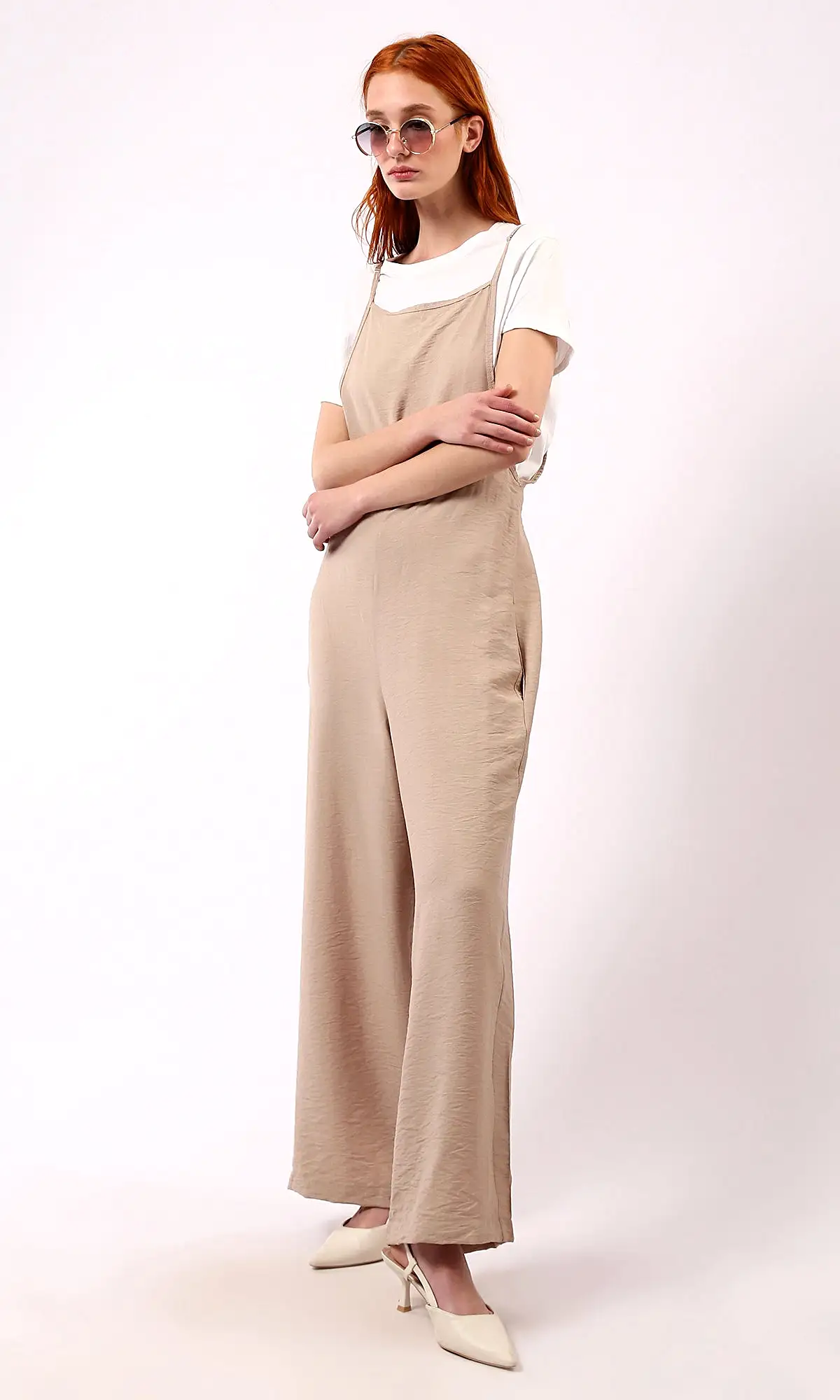 O181650 Square Neck Sleeveless Trendy Relaxed Jumpsuit - Light Coffee