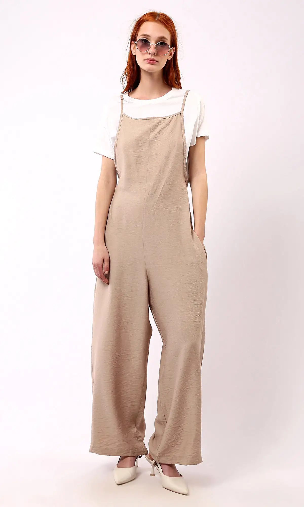 O181650 Square Neck Sleeveless Trendy Relaxed Jumpsuit - Light Coffee