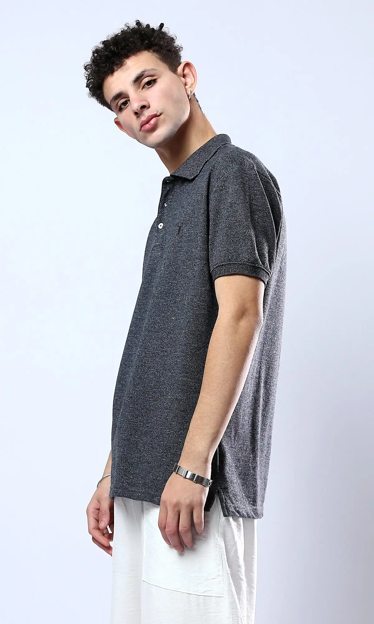 O182057 Short Sleeves Heather Black Polo Shirt