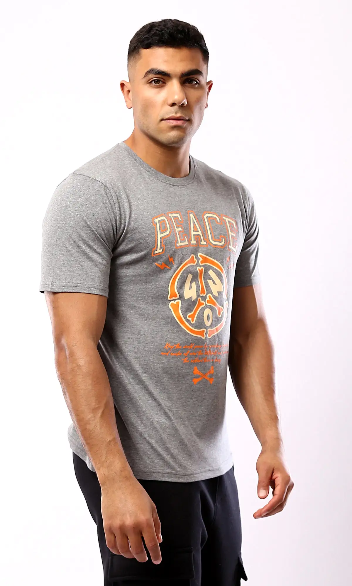 O182901 Peace Printed Short Sleeves Tee - Heather Medium Grey