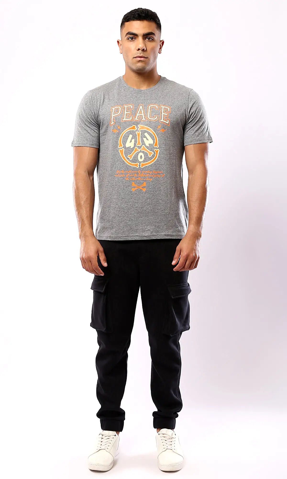 O182901 Peace Printed Short Sleeves Tee - Heather Medium Grey