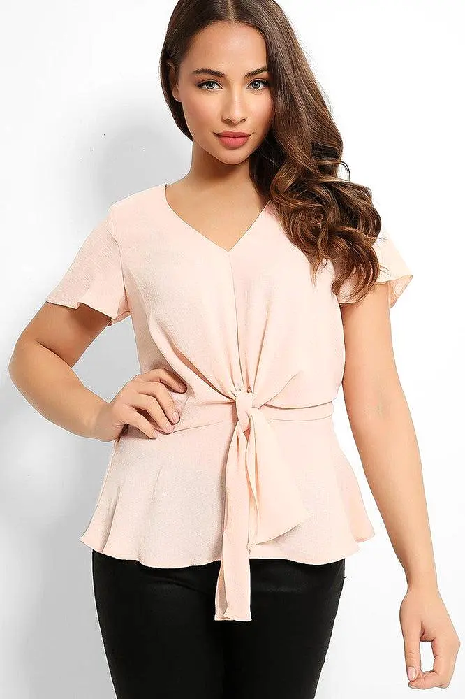 Peach Knit Front Detail Top