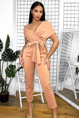 Pink Draped V-Neck Jumpsuit