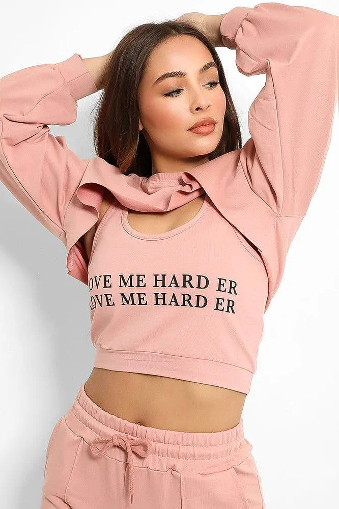 Pink Love Me Harder Crop Top 3 Piece Tracksuit