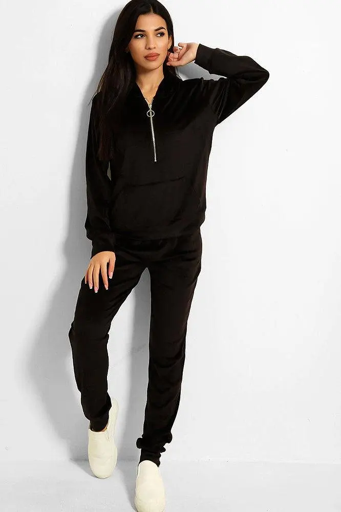 Ring Pull Zipper Front Velour Tracksuit