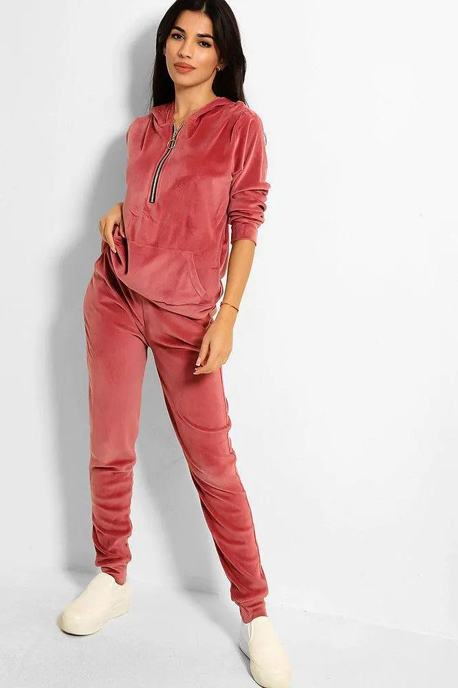 Ring Pull Zipper Front Velour Tracksuit