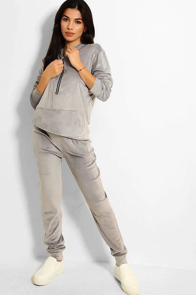 Ring Pull Zipper Front Velour Tracksuit