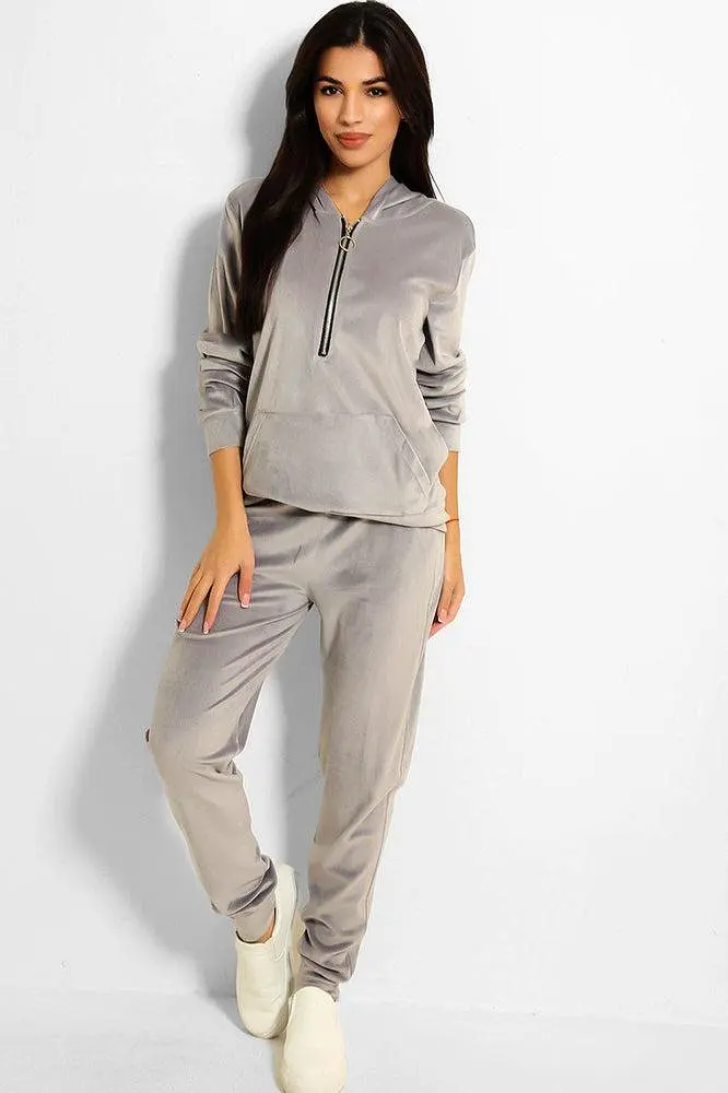 Ring Pull Zipper Front Velour Tracksuit