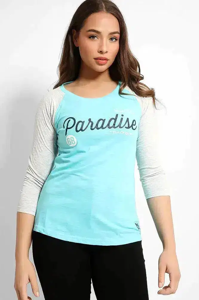 Sky Blue Contrast Sleeve Paradise T-Shirt