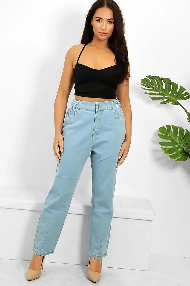 Sky Blue Denim Elastic Waist To Back Jeans