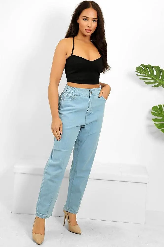 Sky Blue Denim Elastic Waist To Back Jeans