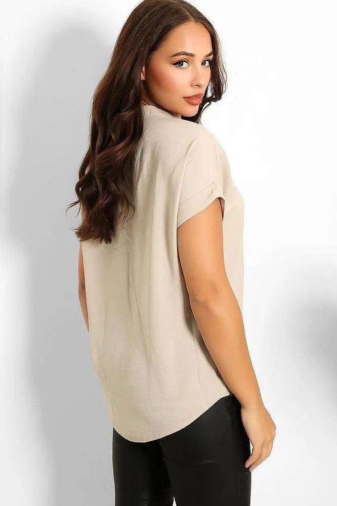 Stone Button V-Neck Blouse