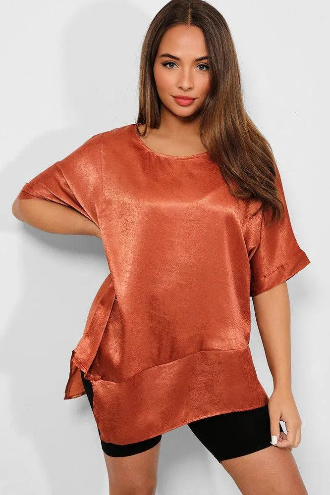 Terracotta Satin Asymmetric Top