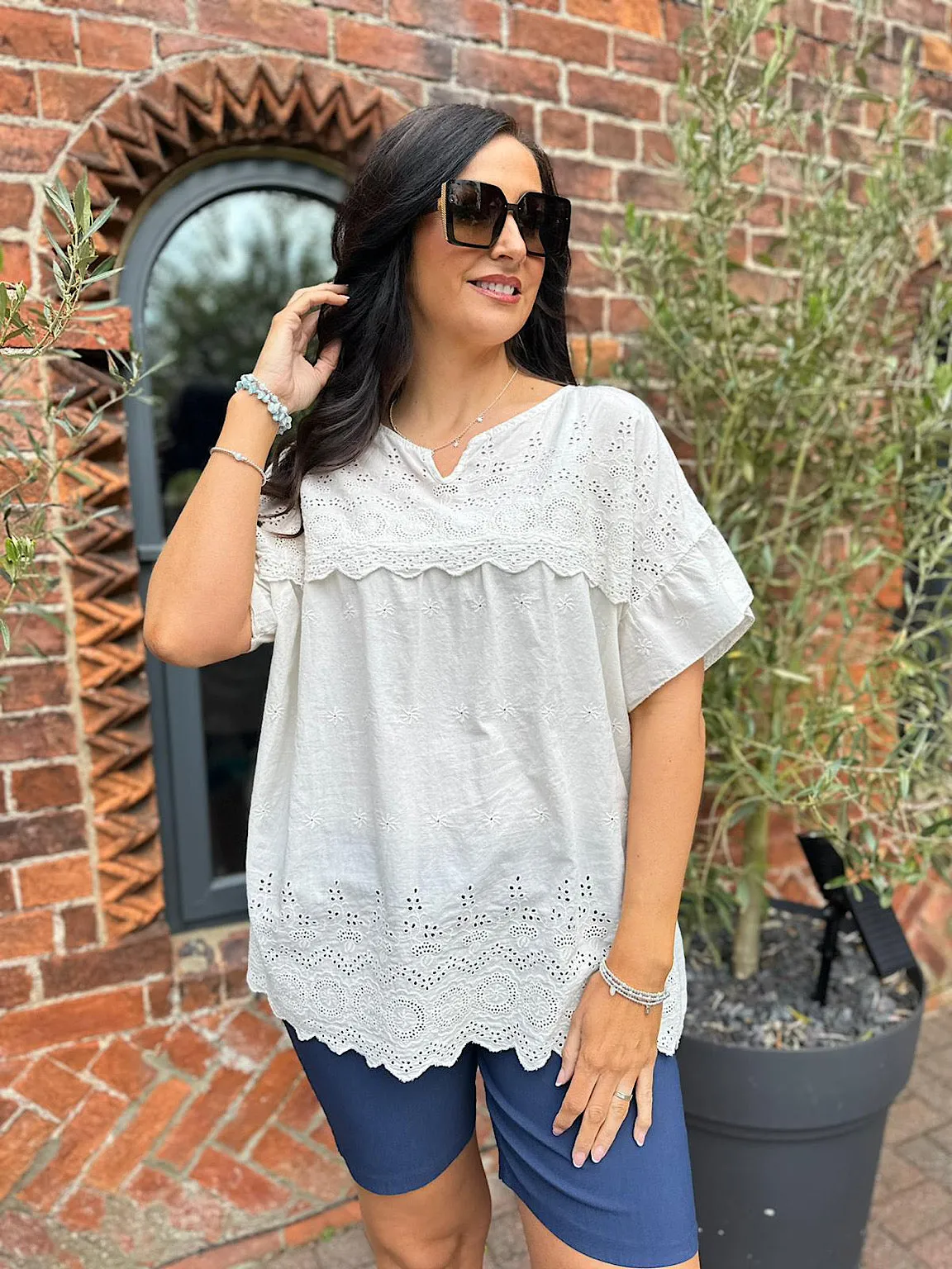 Vanilla Broderie Anglaise Frill Sleeve Top Moira