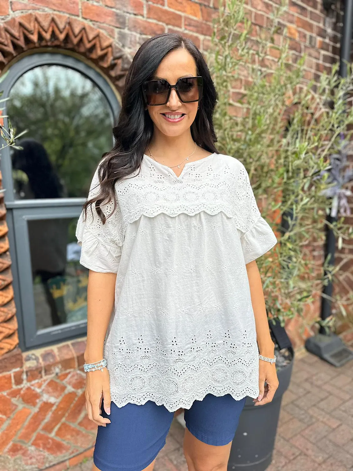 Vanilla Broderie Anglaise Frill Sleeve Top Moira