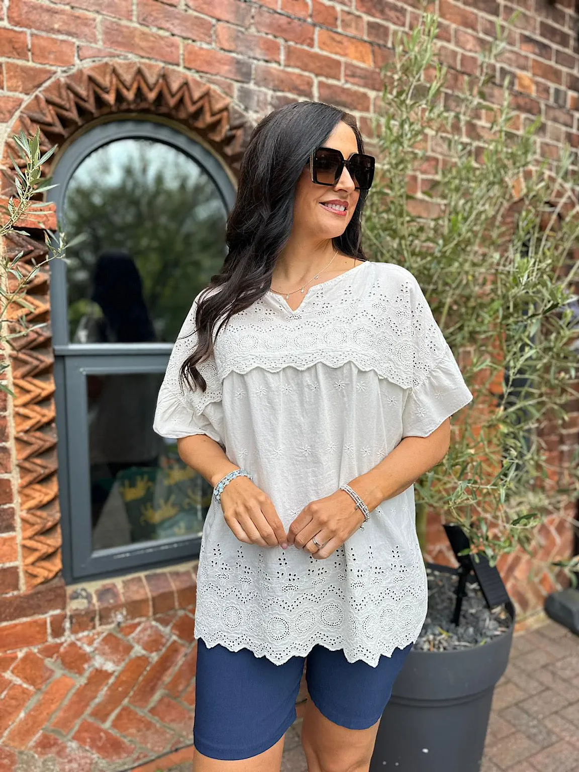 Vanilla Broderie Anglaise Frill Sleeve Top Moira