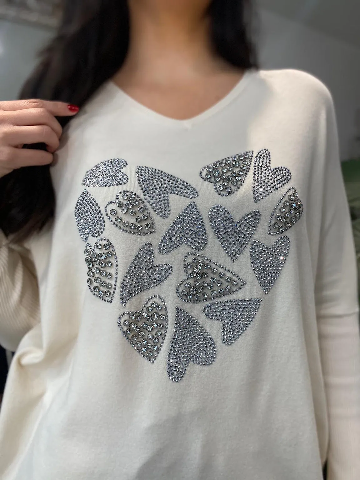 Vanilla Embellished Heart Batwing Pam